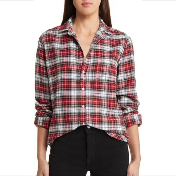 Frank & Eileen Relaxed fit button front up shirt top blouse plaid red new XS - Picture 1 of 6